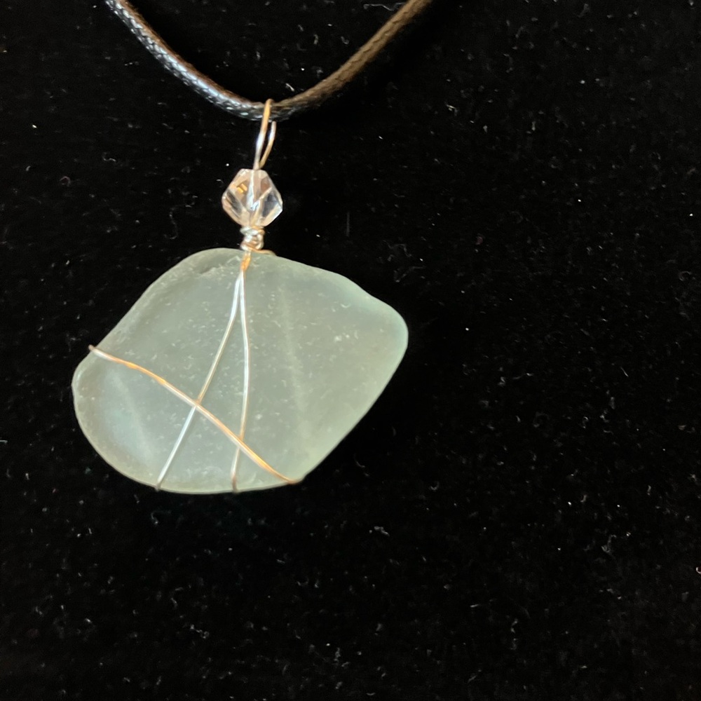 #68 handmade seaglass aqua pendant